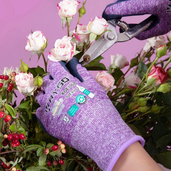 KAYGO Latex Coated Work Gloves for Women Breathable, 3 Pairs Recycled Polyester Gardening Gloves, Eco Friendly Safety Yard Work Gloves for Ladies, KGE19L (Purple, Small) 4