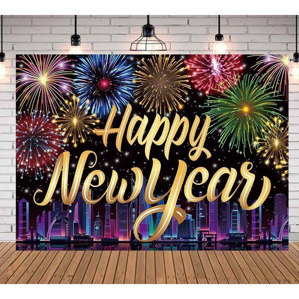 Happy New Year Backdrop New Year Party Photography Background Firework New Years Decoration Banner 2023 Fmily New Years Eve Party Supplies (8x6FT) 1