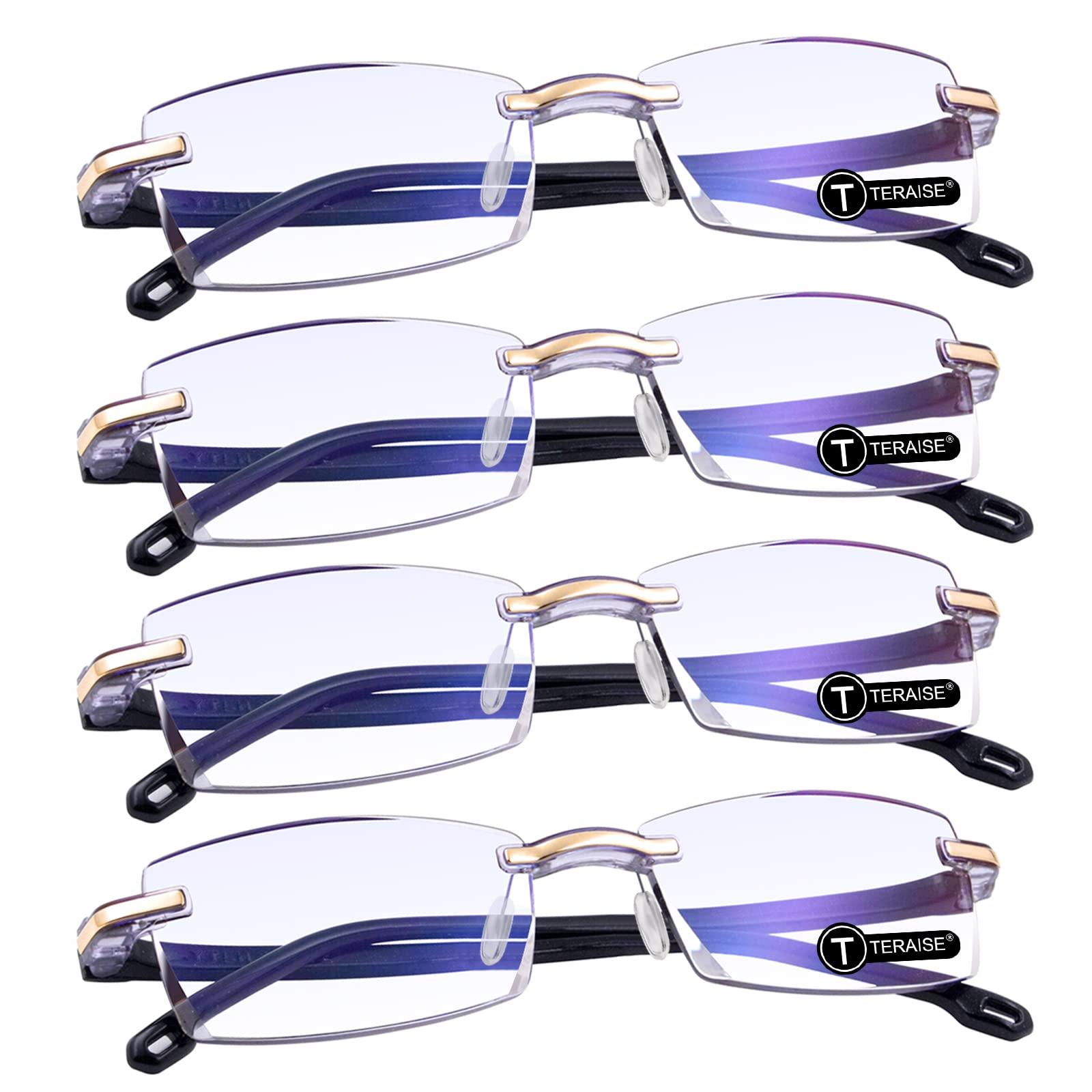 TERAISE 4pcs Reading Glasses Fashion Anti-Blue Light Quality Readers Diamond Cutting Design Anti-Fatigue For Men Computer/Cell Phone Reader Glasses(4.0X)