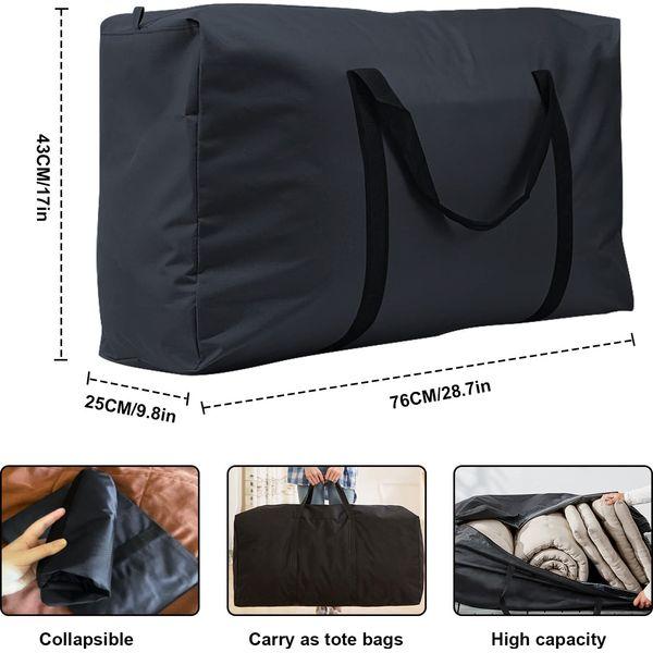 4 Pack Large Capacity Clothes Storage Bag, 82L Cloth Storage Bags with Zips, Thickened Waterproof Moving Bags for Bedding, Clothes, School or Moving ( Black) 1