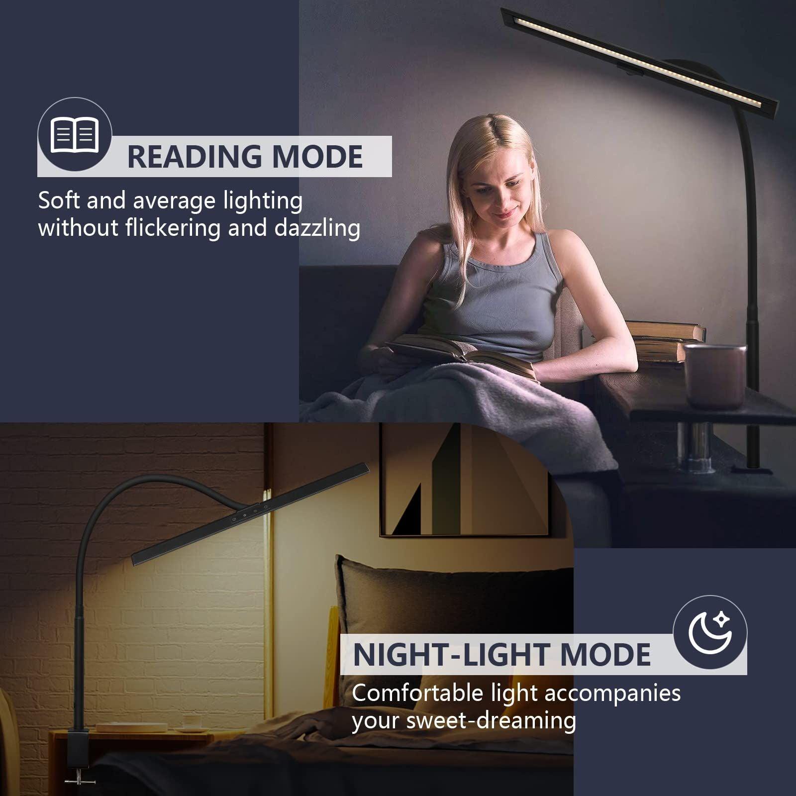 VONCI LED Desk Lamp, Computer Monitor Workbench Lights, 12W 600Lumen Long Swing Arm Table Lamp, Flexible Goose-Neck Clamp with 5 Color Modes 2