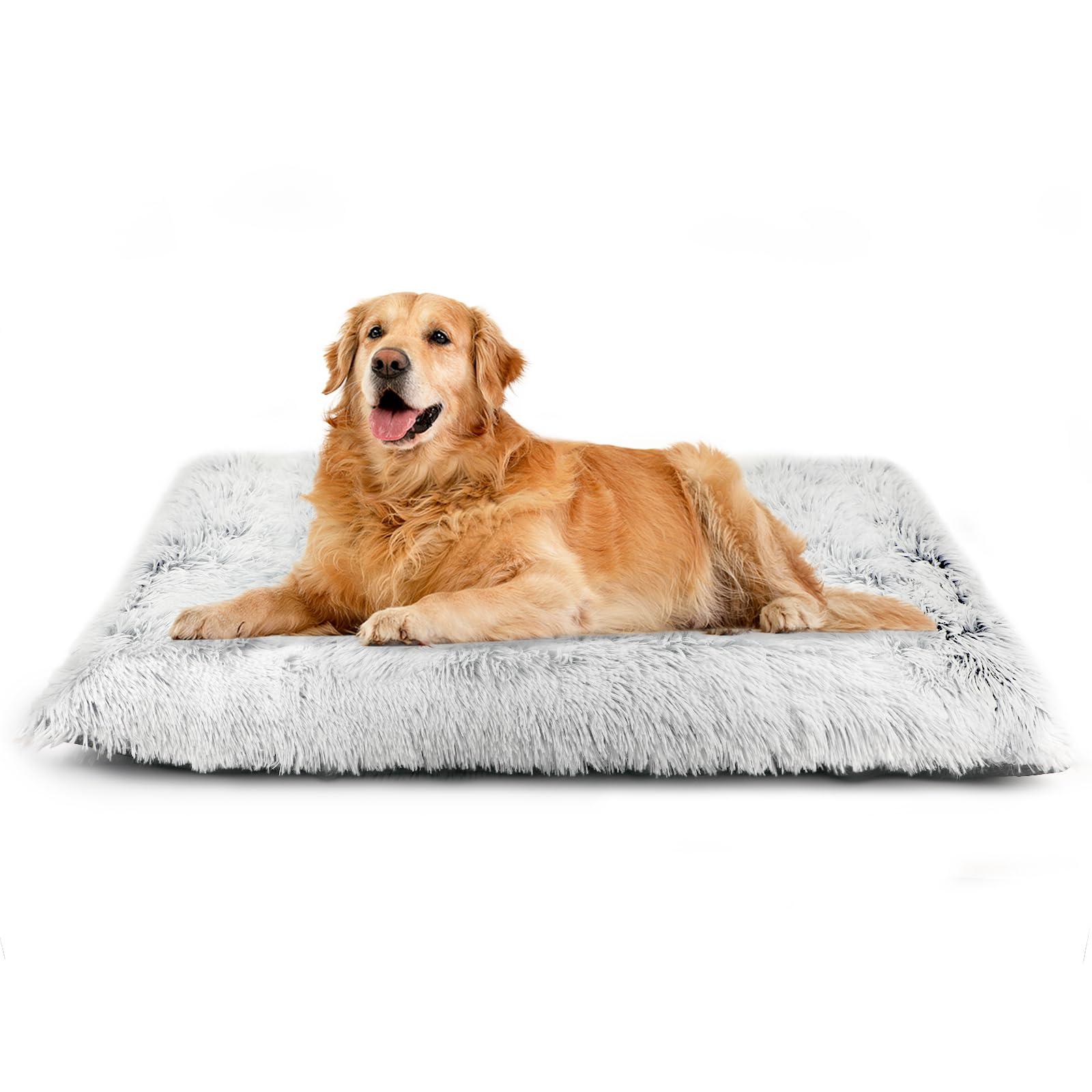 Nepfaivy Large Dog Bed Washable - Calming Anti Anxiety Dog Bed, Fluffy Dog Crate Mattress Cushion with Non-slip Bottom for Medium and Large Dogs and Pets, Gradient Grey, 93x65cm 0