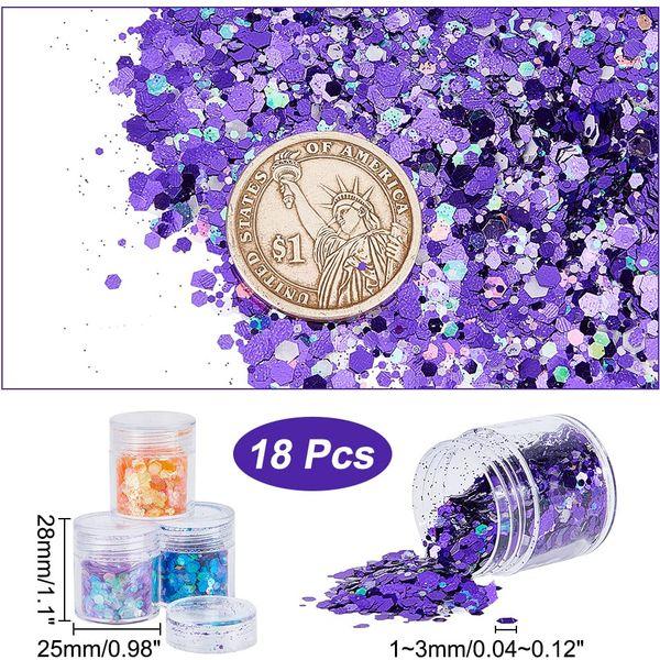CHGCRAFT 18 Bottles 18 Colours Glow in The Dark Glitter Luminous Shining Nail Art Glitter Sequins for Resin Crafts Epoxy Charm DIY Tips Nail, 1mm to 3mm 1