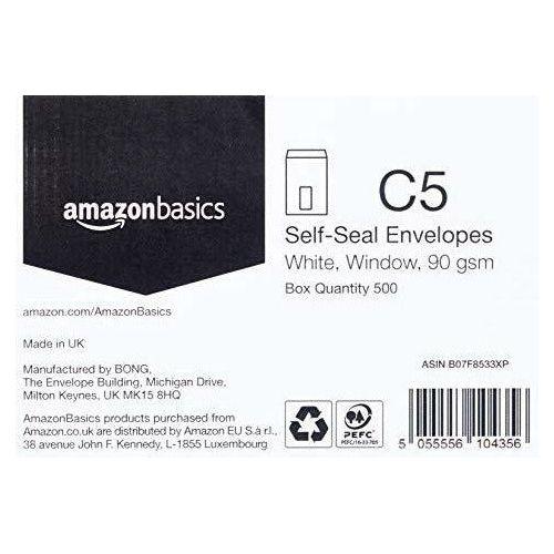 AmazonBasics C5 Self-Seal Envelopes, White, Window, 90 GSM, 500 Pack 2