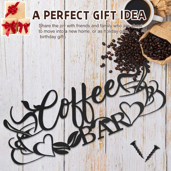 Giyiprpi Coffee Bar Sign Black Metal Wall Decor, Coffee Cup Word Wall Art Decorations, Cafe Themed Hanging Wall Sculpture for Kitchen Coffee Shop Restaurant Home (A) 3