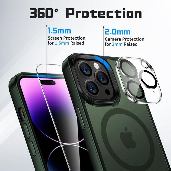 XINKAE 4 in 1 for iPhone 14 Pro Case, iPhone 14 Pro Phone Case Compatible with Magsafe, Military-Grade Protective Cover Shockproof Magnetic Apple Cases. Translucent Green 2