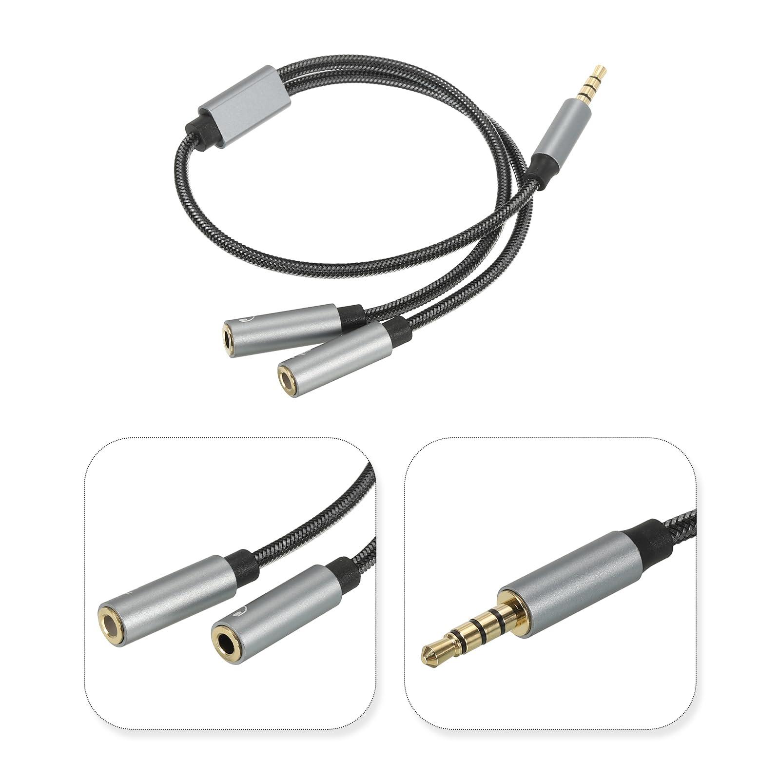 sourcing map Headset Splitter Cable 3.5mm Male to 2 Dual TRS Female Headphone Mic Stereo Jack Earphones for Microphone Phone Speaker PC 1