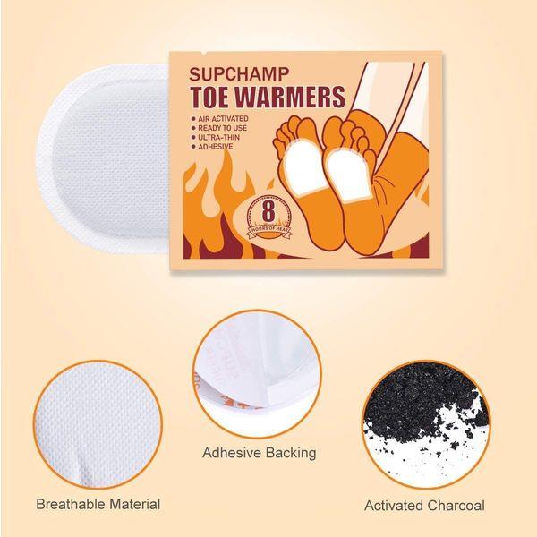 Supchamp Toe Warmers - 10 or 40 Pairs - Foot Warmers Adhesive Disposable - Heat Pads for Feet - Hand Feet Warmers for Women Men 8 Hours Safe Heat 2