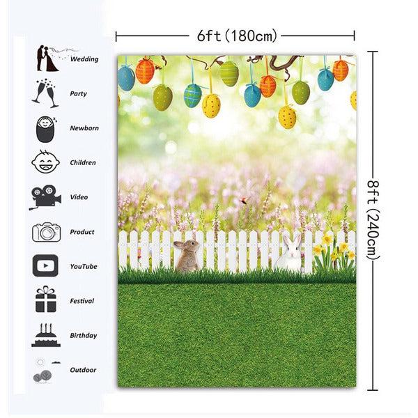 Spring Easter Background Happy Easter Backdrop Egg Bunny Green Grass Decoration Baby Shower Banner Photography Photo Supplies (6x8FT) 1