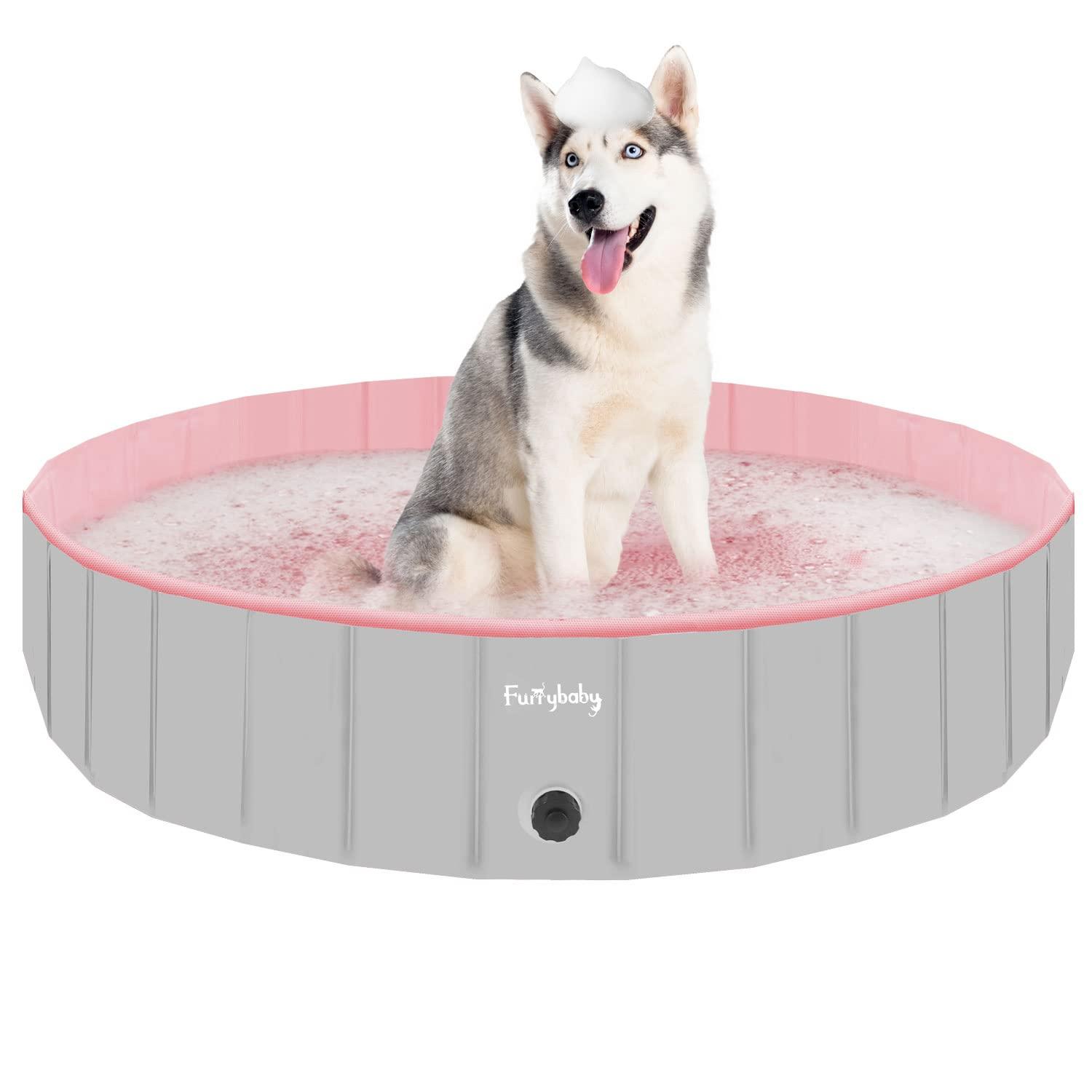 furrybaby Dog Pool, Durable Dog Paddling Pool with Quick Drainage Hole, Foldable and Non Inflatable, Thickened Kids Paddling Pool Extra Large for Garden Puppy Cat Bath (Pink 160cm)