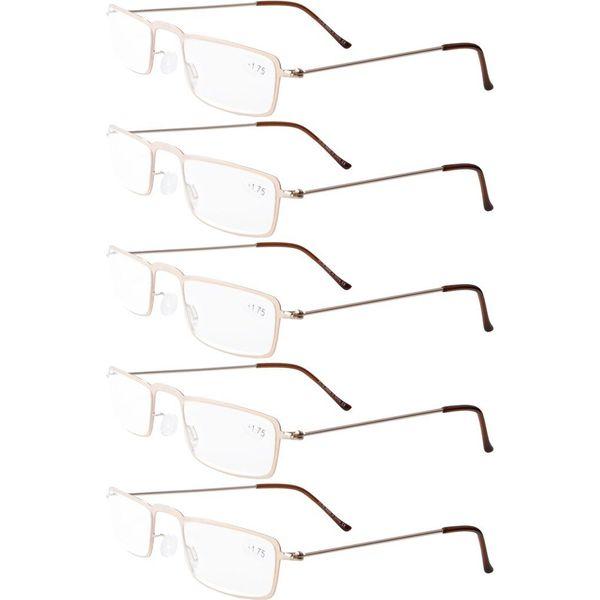 Eyekepper 5-Pack Stainless Steel Frame Half-eye Style Reading Glasses Readers Gold +2.0 0