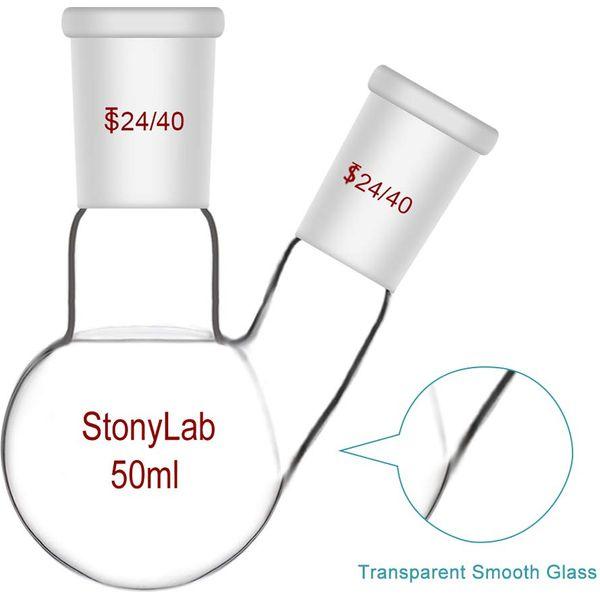 StonyLab Glass 500ml Heavy Wall 2 Neck Round Bottom Flask RBF, with 24/40 Center and Side Standard Taper Outer Joint - 500ml 3