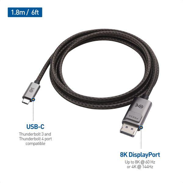 Cable Matters Premium Braided USB-C to DisplayPort Cable 1.8m (USB C to DP Cable) Support 8K 60Hz in Gray- Thunderbolt 4 / USB 4 Compatible with MacBook Pro Dell XPS iPhone 15 Pro Max Plus 1
