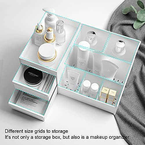 Desktop Cosmetics Storage Box Drawers,BAFFECTÂ® Makeup Organizer Drawers Division Office Desk Organizer Makeup Organizer for Bedroom Bathroom Office(White) 2