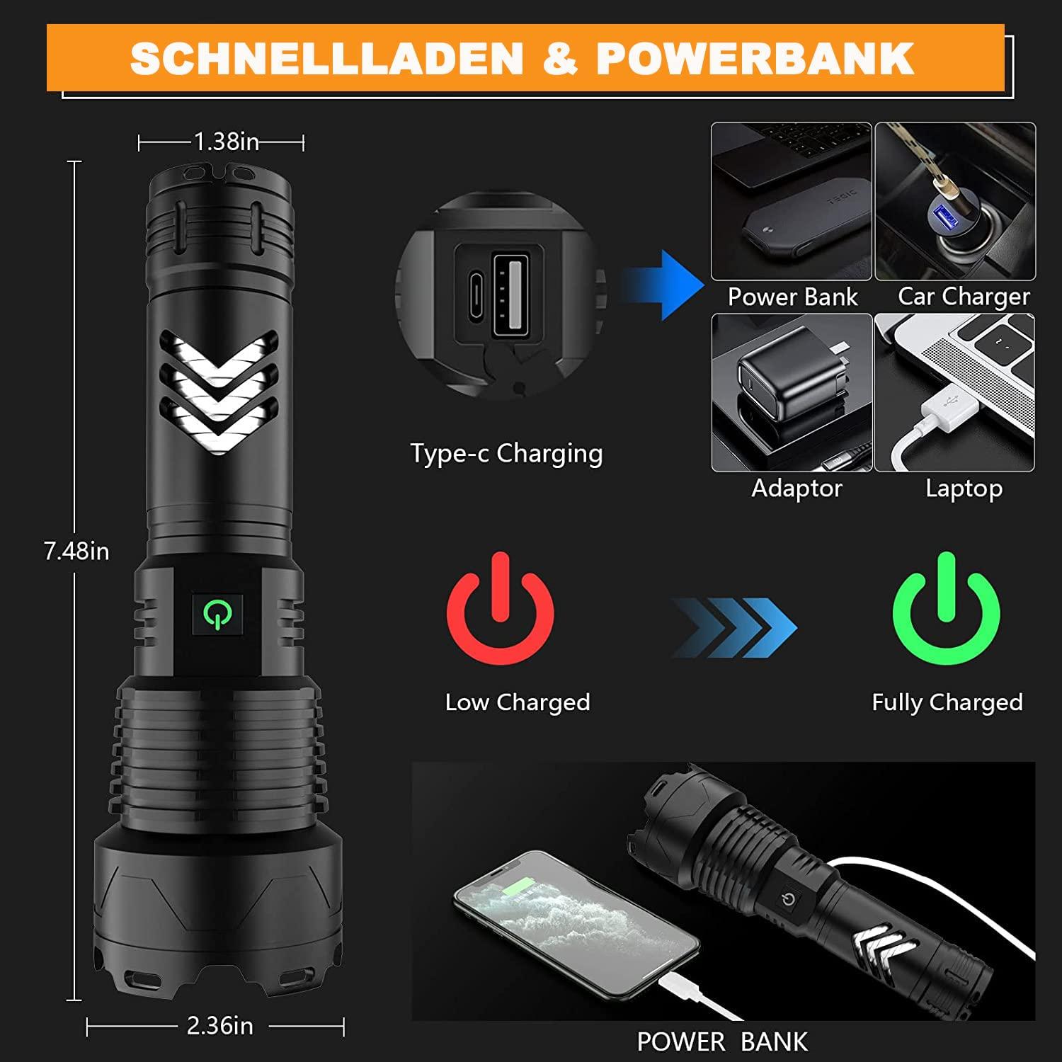 SENDALE Rechargeable LED Flashlights, 120000 Lumens, Super Bright Tactical Flashlights, Fast Charge, 5 Light Modes, Waterproof, Zoomable, IPX6 Waterproof for Camping Emergencies Outdoor 3