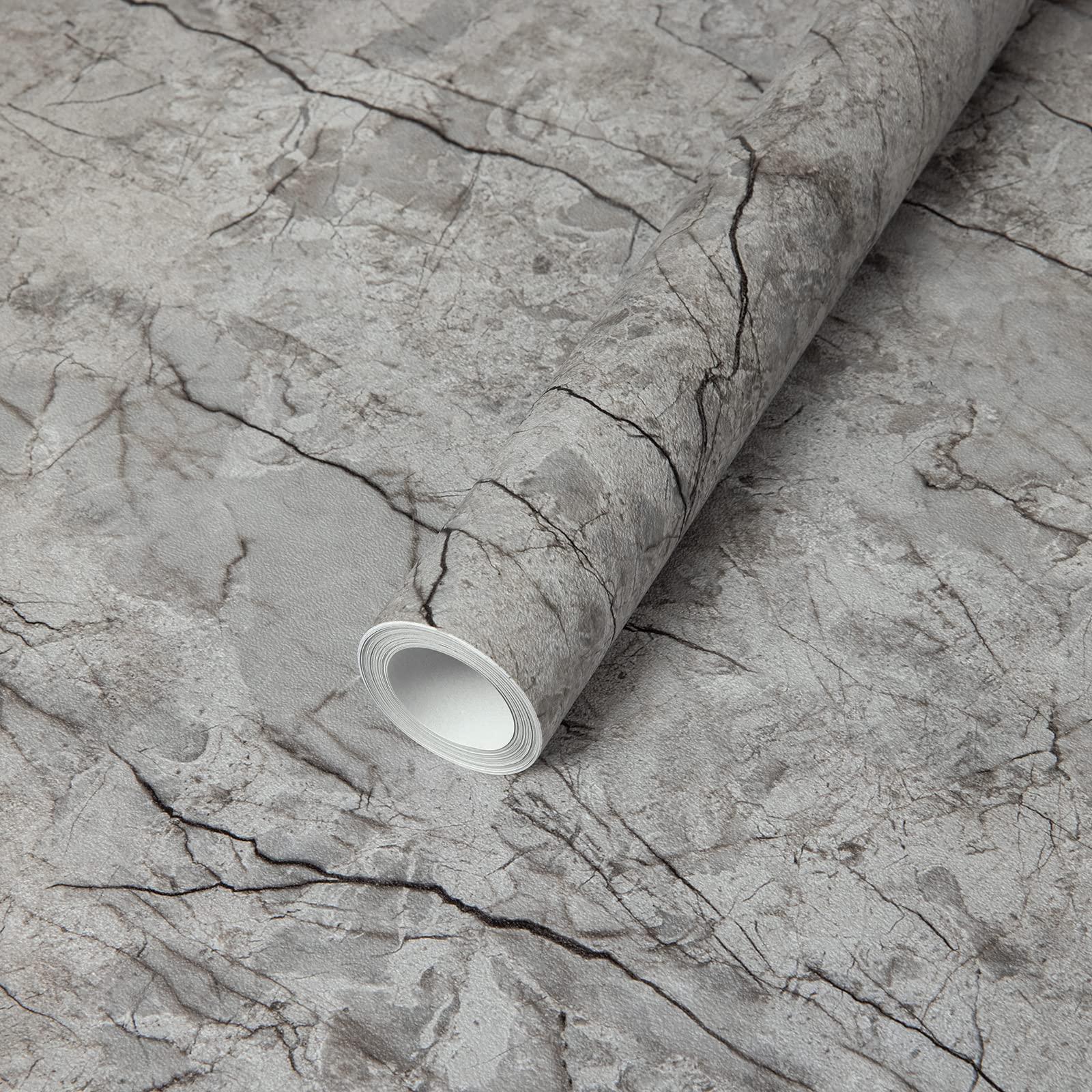 Hode Grey Marble 60cmx5m Peel and Stick Self Adhesive Wallpaper Kitchen Worktop Vinyl Covering Kitchen Bathroom Wallpaper Removable Waterproof for Bedroom Bathroom Wall Table Furniture Wall Paper 0