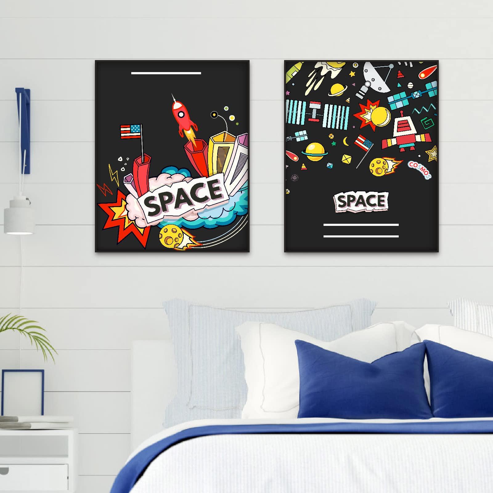 Berkin Arts Wall Art Unframed Prints Giclee Art Paper Set of 4, 11x14 inch Space Artwork, Livingroom Decoration Outer World Universe Spaceman Solar System Educational Earth Planets Landscape Posters 4