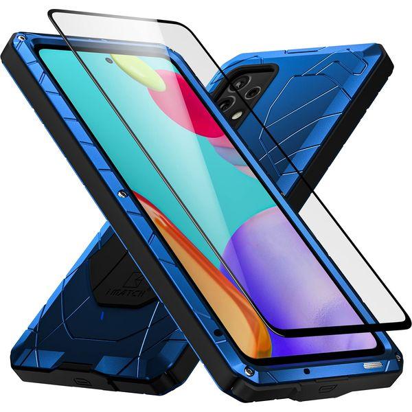 Shockproof Case for Samsung Galaxy A72, Metal Case [360 ° Full Protection] [3 Layer Structure] Hard Aluminum + Soft Bumper Rubber [Military Grade] Protective Case with Screen Protector, Blue 0