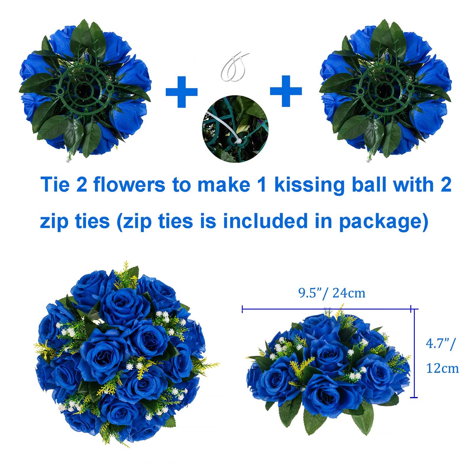 BLOSMON Flower Centerpieces for Tables Wedding 10 Pcs Fake Flowers Rose Arrangement Bouquet Floral Centerpiece Balls Royal Blue Artificial Wedding Center Pieces of Valentines Day Home Party Decor 3