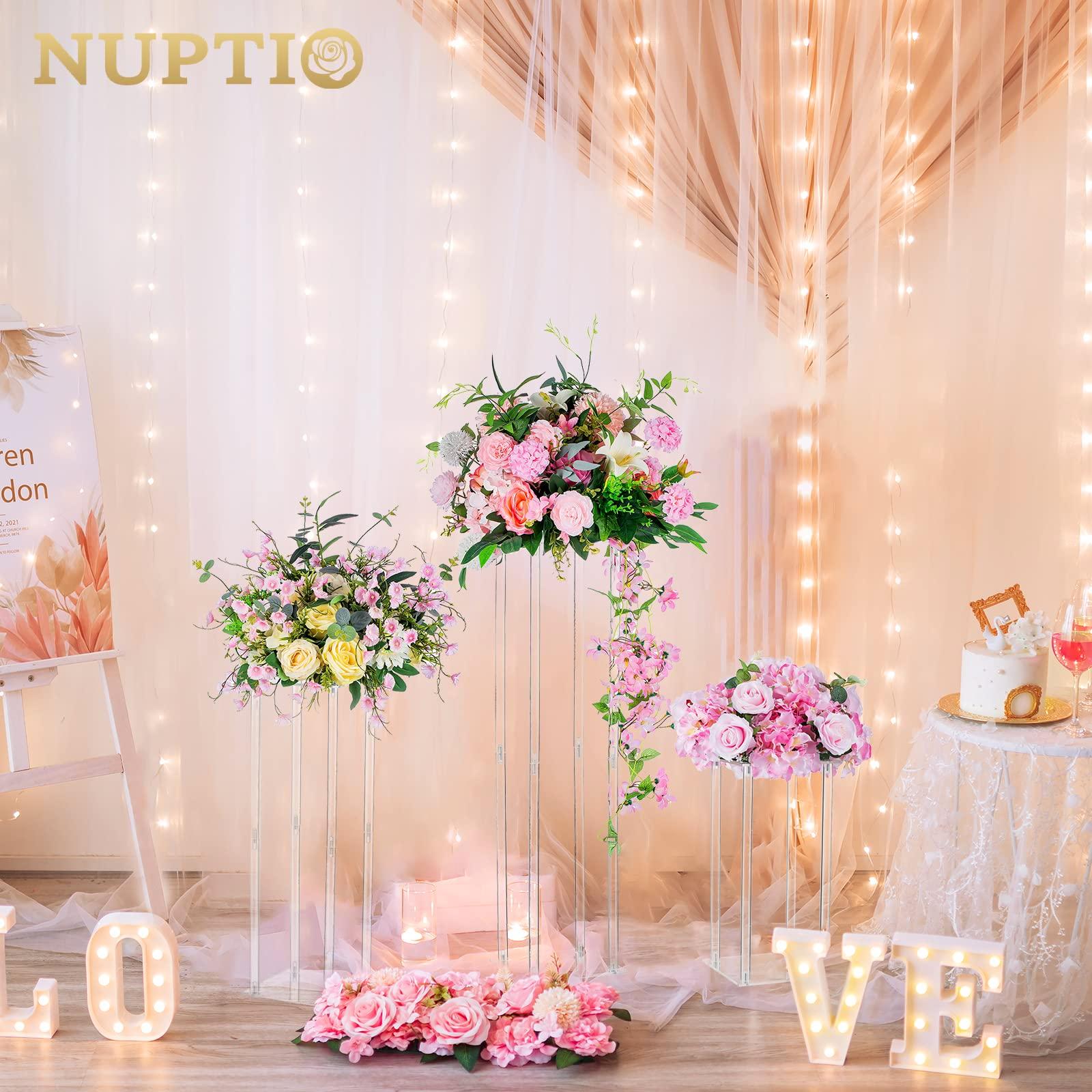 Nuptio Acrylic Vase Wedding Centrepieces - 3 Pcs Tall Clear Column Flower Vases for Weddings Birthday Party Centerpiece Decorations Table Geometric Display Stand for Home Decor(40cm/60cm/80cm) 1