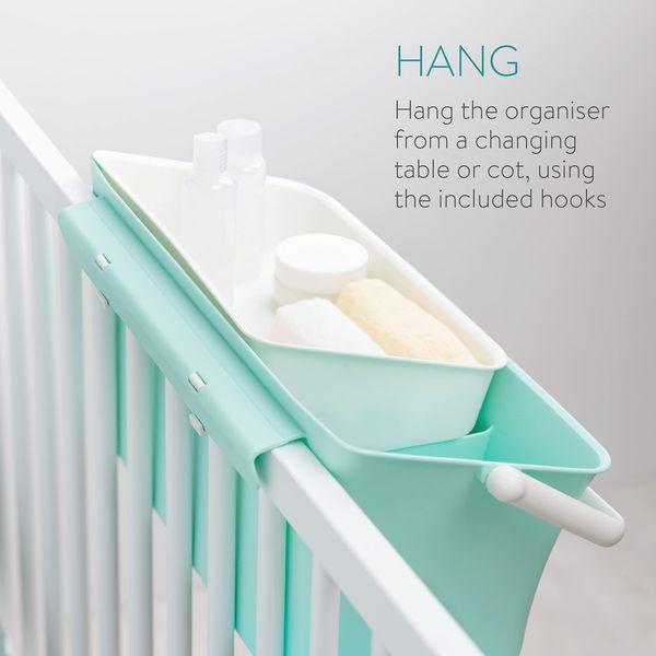 Navaris Hanging Nappy Changing Organiser - Baby Storage Caddy to Hang on Change Table or Cot - Nursery Nappies and Wipes Basket Holder - Mint Green 3