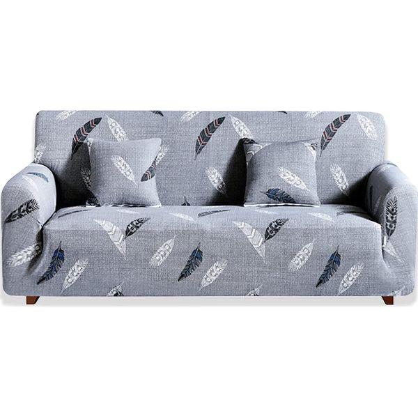 Teynewer 1-Piece Fit Stretch Sofa Cover, Sofa Slipcover Elastic Fabric Printed Pattern Chair Loveseat Couch Settee Sofa Covers Universal Fitted Furniture Cover Protector (3 Seater, Feather) 0