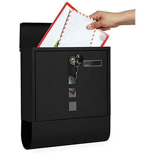 SONGMICS Mailbox, Wall-Mounted Post Letter Box, Capped Lock with Copper Core, Newspaper Holder, Viewing Windows, and Nameplate, Easy to Install, Black GMB020B02 2