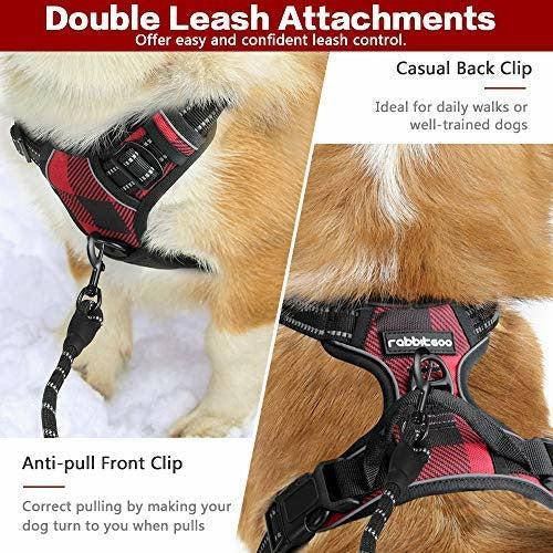 rabbitgoo Dog Harness, No-Pull Pet Harness with 2 Leash Clips, Adjustable Soft Padded Dog Vest, Reflective No-Choke Pet Oxford Vest with Easy Control Handle for Large Dogs, Plaid, XL 2