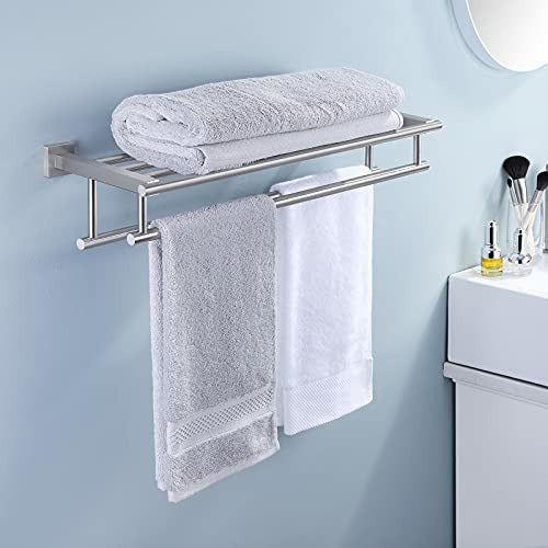 KES Towel Rack with Double Towel Rail for Bathroom 24-Inch Wall Mount Shelf Organizer Storage Rustproof Stainless Steel Brushed Finish, A2112S60-2 3