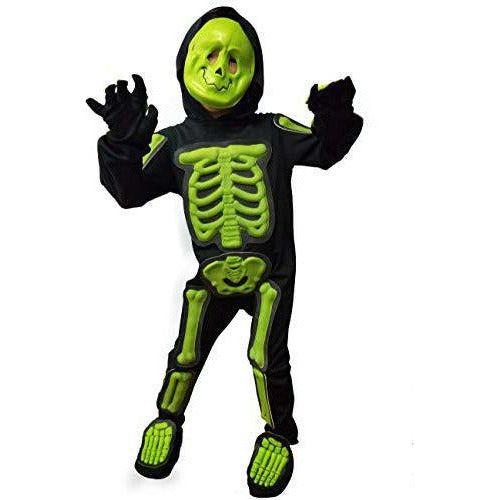 IKALI Kids Halloween Skeleton Costume, 3D Glow in the Dark Bone Jumpsuit 6pcs For Age 7-8 Years 4