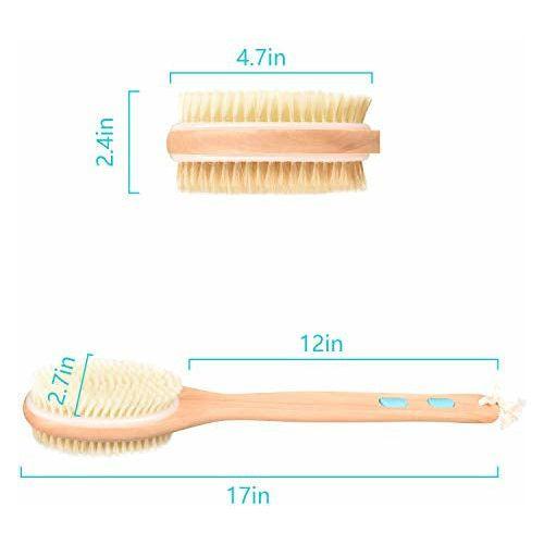 Back Scrubber for Shower with Long Wooden Handle,Body Brush for Exfoliating Skin with Soft and Stiff Bristles,Shower Brush Bath Brush Body Scrubber for Wet or Dry Brushing 2