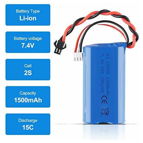 2PCS 7.4V 1500mAh Li-ion Battery 15C SM Plug Rechargeable Battery with USB Battery Charger for RC Car Boat Spare Parts Accessories 2