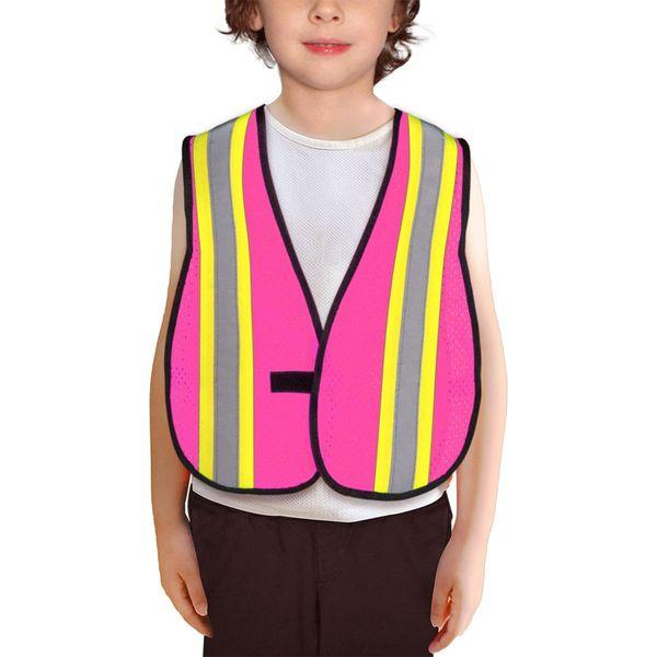 KAYGO 5 Pieces Children High Visibility School Safety Vest Jacket, Hi Vis Vest for Kids Multipack, Children Reflective Vest for School Bike Outdoor Group Activity (Pink, XXS, Age 6-9)
