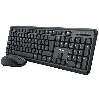 Trust Ymo Wireless Keyboard and Mouse Set - Qwerty UK Layout, Silent Keys, Full-Size Keyboard, Spill-Resistant, One USB Receiver, DPI Speed Button, Quiet Combo for PC/Laptop - Black 0