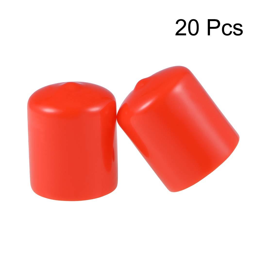 sourcing map 20pcs Rubber End Caps 27mm ID Vinyl Round End Cap Cover Screw Thread Protectors Red 1