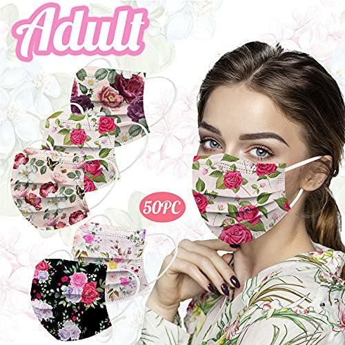 50Pc Spring Flower Disposable 3ply Face_Mask for Glasses Wearer With Nose Wire Colorful Floral Printed Facemask for Beach (Adult 19) 1