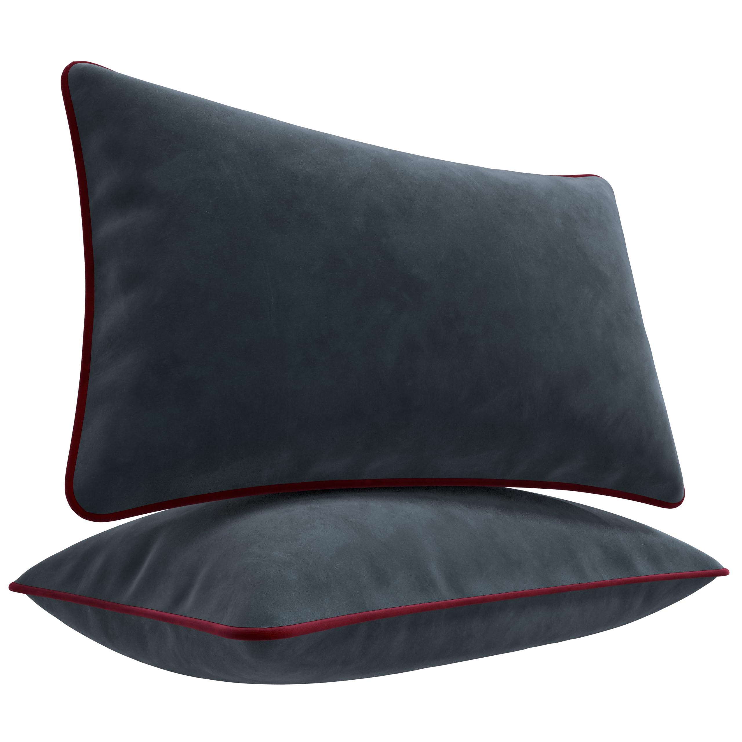 Blau Marité Set of 2 Decorative Cushion Covers. Model: OXFORD. Made of extra-soft velvet. Filling not included. (12x20 (30x50cm), Grey)