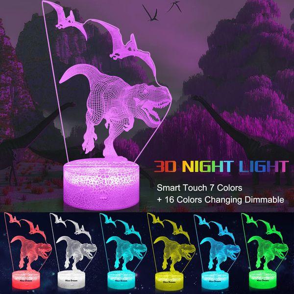 Nice Dream Dinosaur Night Light for Kids, 3D Illusion Lamp, 16 Colors Changing with Remote Control, Room Decor, Gifts for Children Boys Girls 1