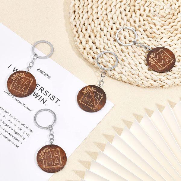 CHGCRAFT 20Pcs Moms- Engraved Wood Key Chain Engraved Wooden Flat Round Pendant Keychains with Iron Finding Key Chain Accessory, Coconut Brown 4