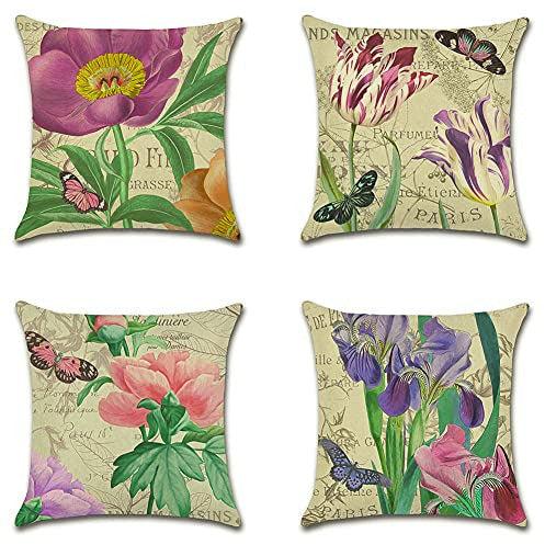 Artscope Set of 4 Decorative Cushion Covers 45x45cm, Vintage Elegent Purple Flower Pattern Waterproof Throw Pillow Covers, Perfect to Outdoor Patio Garden Bench Living Room Sofa Farmhouse Decor 0