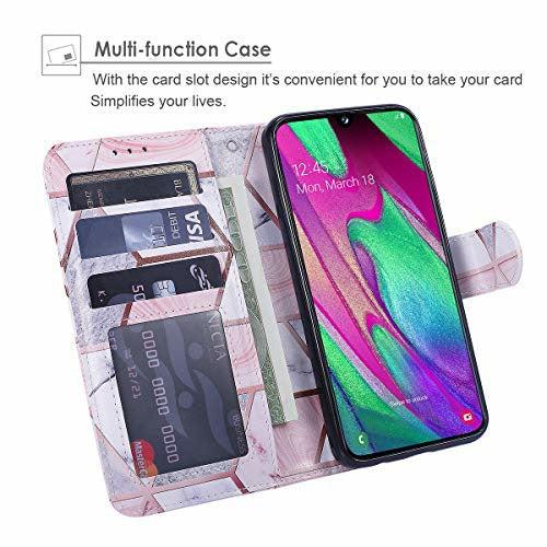 QLTYPRI for Samsung Galaxy A51 Case, Premium PU Leather Rubber Silicone Bumper Credit Card Holder Cash Pocket Magnetic Closure Detachable Wallet Case Cover for Galaxy A51 - Pink Marble 1