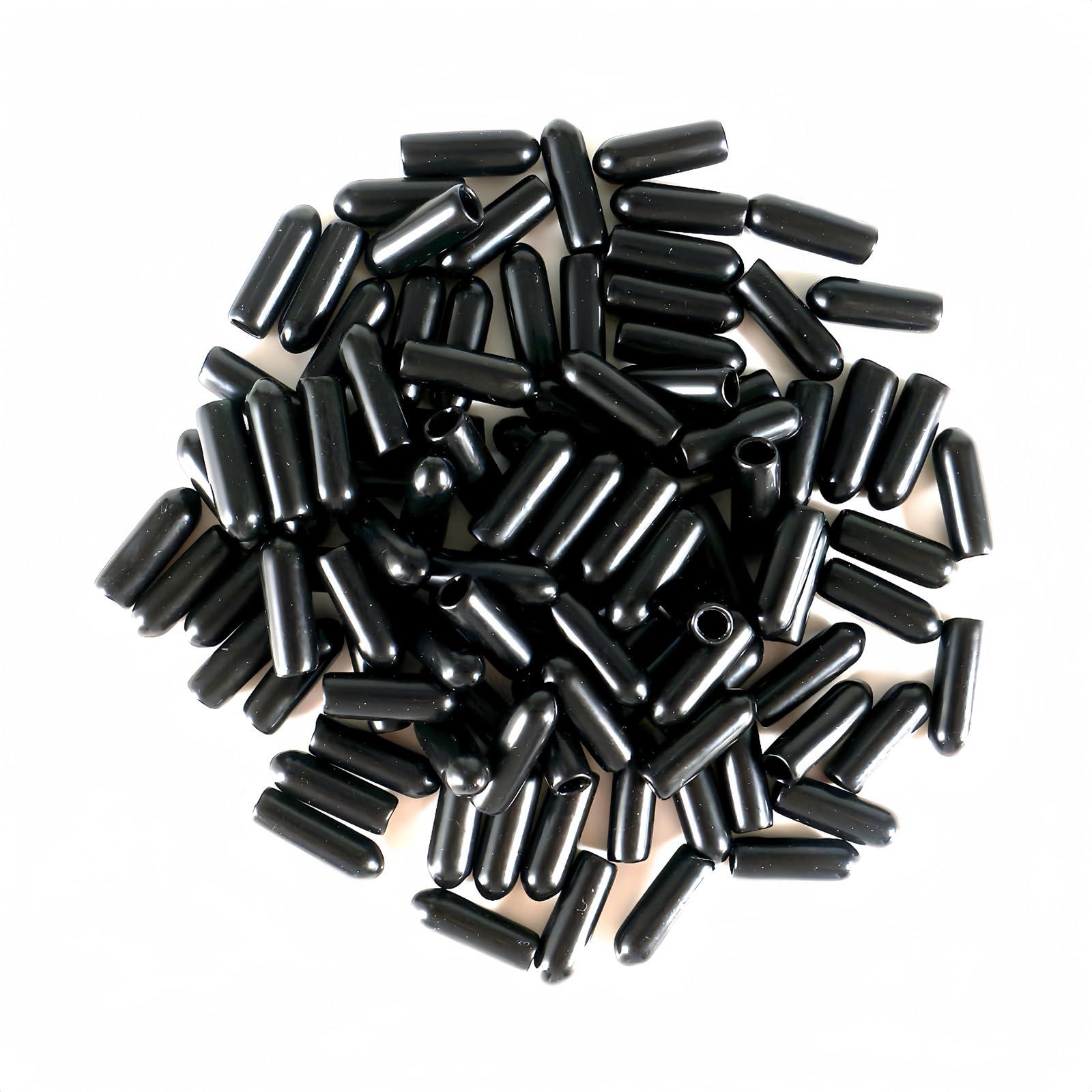 Boxonly Screw Thread Protectors PVC Rubber Round Tube Bolt Cap Plastic End Cap Cover Inner Dia.4mm Black 100Pcs 0