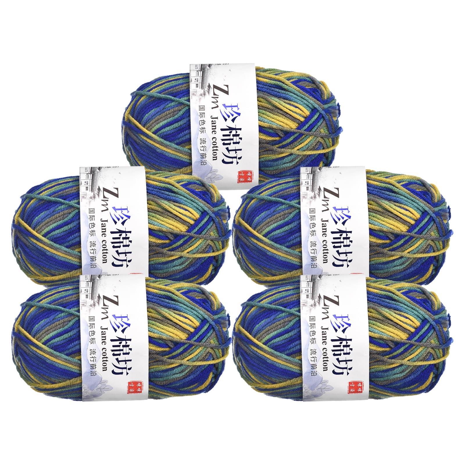 sourcing map Cotton Blend Yarn, 5 Pack of 50g/1.76oz Soft Crochet Craft Yarns for Knitting and Crocheting Craft Projects, Blue-Yellow 0