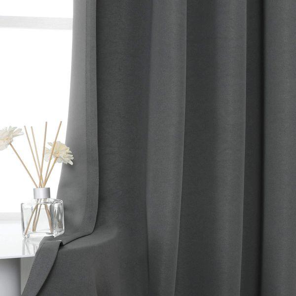 WEST LAKE Dark Grey Blackout Curtain with 8 Grommets Top Textured Triple Weave Energy Efficient Drapes for Living Room Bedroom Thermal Insulated Noise Reducing Solid Linen Drapes, 50"x54"x2 1