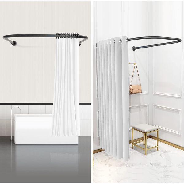 Misounda U Shaped Shower Curtain Rods Rails For Bath,304 Stainless Steel Curved Shower Pole Extendable with 24 Curtain Rings,for Bathroom,Shower Closet,Fitting Room-Black (70-100) x 100 x (70-100) cm 2