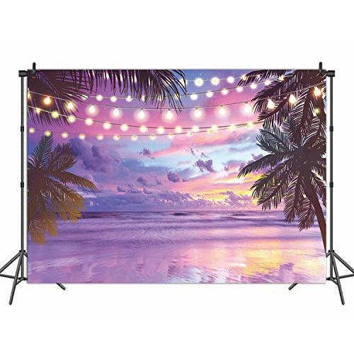 Summer Tropical Purple Sunset Backdrop Beach Hawaiian Seaside Ocean Palm Photography Background Wedding Birthday Party Banner Baby Shower Photo Studio Props 8x6FT 4