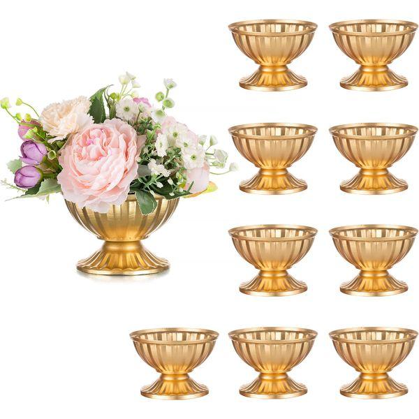 Sziqiqi Gold Metal Urn Vases for Flower - Wedding Table Decorations Centrepiece - 10 Pcs Mini Vintage Urns Flower Arrangements Vase Pot for Wedding Party Christmas Easter Centerpieces Decoration 0