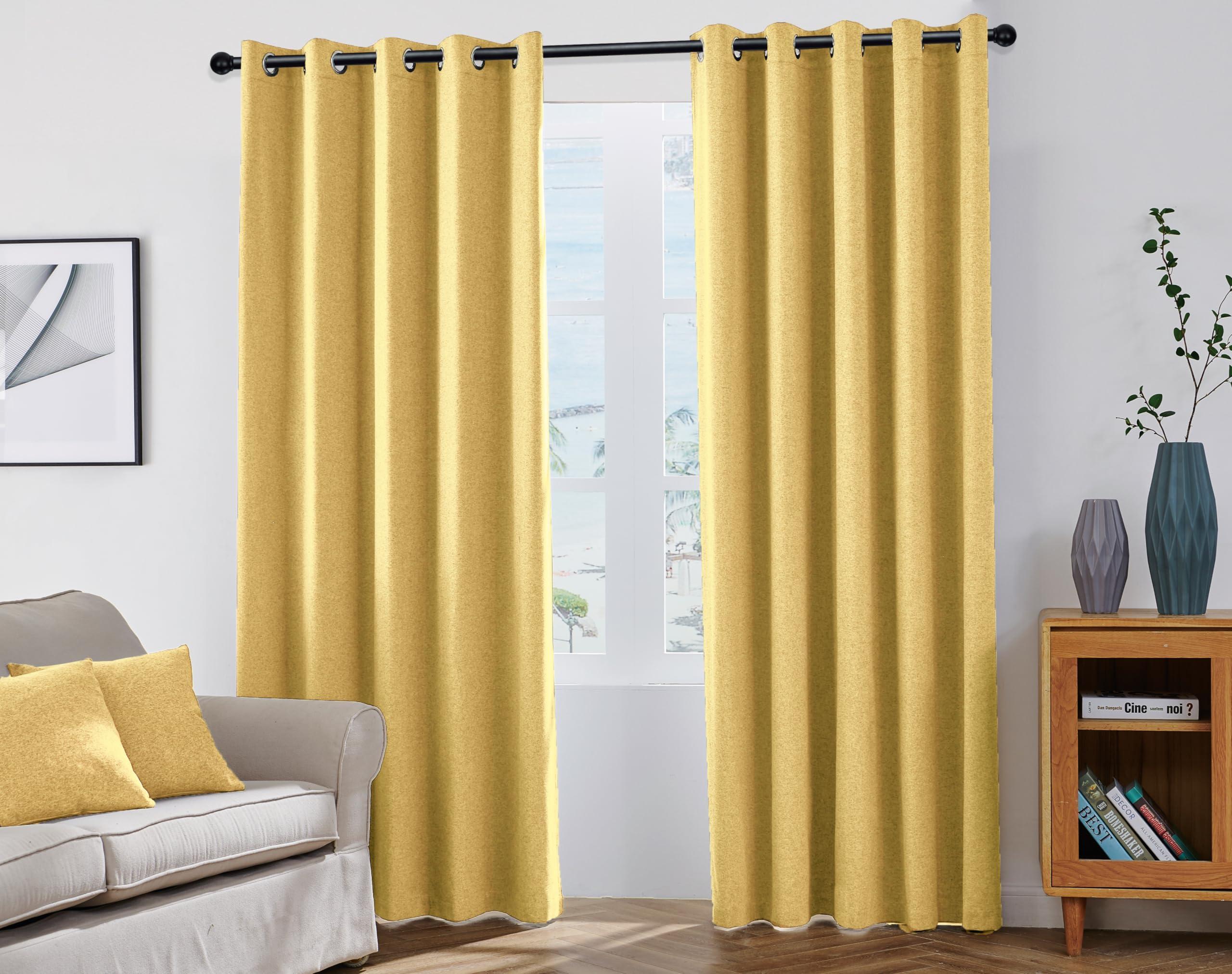 COASTLINE Luna brushed blackout eyelet curtains Ochre Yellow thermal insulated window treatment 2 panels blinds floor curtains for bedroom,Livingroom,Kids nursery room Width 90" x Drop 54" 0