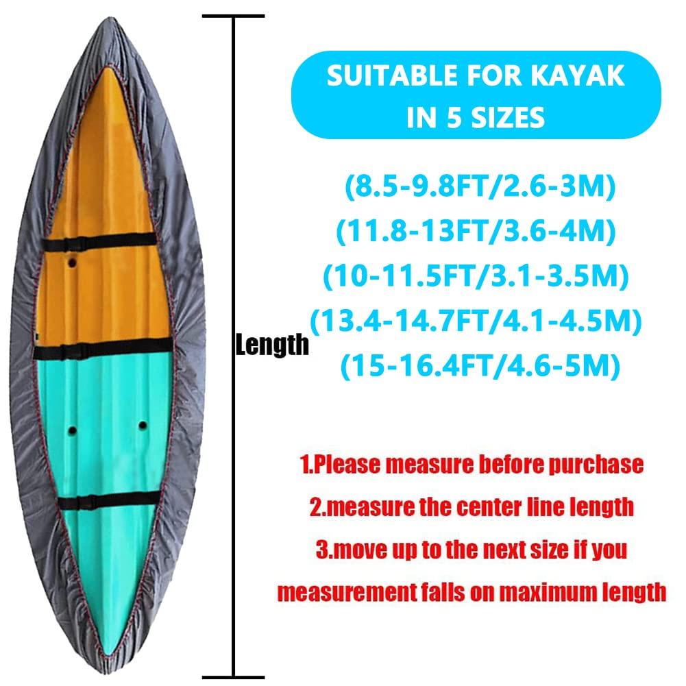 SaiDeng Waterproof 420D Kayak Cover,Oxford Cloth UV Protection Kayak Covers for Outdoor Storage, Universal Canoe Storage Dust Cover Sunblock Shield for Fishing Boat Paddle Board(11.8-13ft) 1