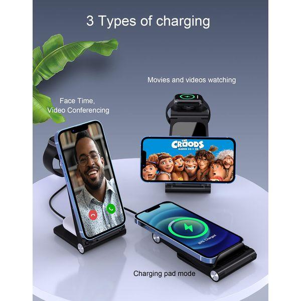 Wireless Charger, DRCOWU 3 in 1 Foldable Wireless Charging Station for iPhone 13 12 11 8/Pro/SE/mini/XR, Samsung S21 S9 S10, Portable Qi Wireless Charger for Apple Watch 7/6/5/4/3/2, AirPods Pro 4